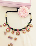 Jadau kundan black thread bottu and mango necklace