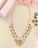 Jadau kundan pearl mala pendant necklace with pearl and natural strawberry beads drop(No earrings)