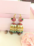Jadau kundan peacock jhumkas with pearl and natural strawberry beads