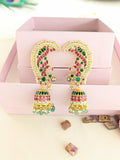 Jadau kundan peacock full earcuff jhumkas with pearl and natural strawberry beads drop