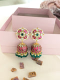 Jadau kundan Jhumkas with pearl and natural strawberry beads drop