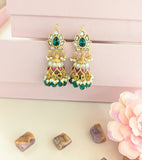 Jadau kundan jhumkas with pearl and natural strawberry beads drop