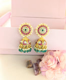 Jadau kundan floral jhumkas with pearl and natural strawberry beads drop