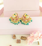 Jadau kundan peacock studs with pearl and natural strawberry beads