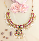 Jadau kundan peacock bridal necklace with rice pearls drop