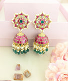 Jadau kundan jhumkas with pearl and natural strawberry beads