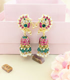 Jadau kundan peacock Jhumkas with pearl and natural strawberry beads drop