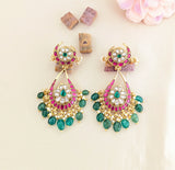 Jadau kundan chand bali with pearl and natural strawberry beads