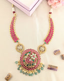 Jadau kundan peacock kanti with pearl and natural strawberry beads