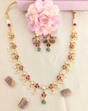 Jadau kundan+moissonite polki chain necklace with pearl (With Earrings)