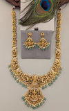 Temple/Antique goddess laxmi and ganesh necklace with pearl and natural strawberry beads(With Earrings)