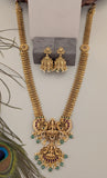 Temple/Antique Goddess laxmi peacock long necklace with pearl and natural strawberry beads drop(With Earrings)