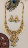 Temple/Antique goddess laxmi elephant coin necklace with pearl and natural strawberry beads(With Earrings)