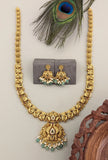 Temple/Antique Peacock long necklace with pearl and natural strawberry beads drop(With Earrings)