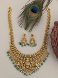 Temple/Antique Goddess laxmi necklace with pearl and natural strawberry beads(With Earrings)