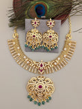 Zircon Diamond+Temple/Antique necklace with pearl and natural strawberry beads(With Earrings)