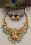 Temple/Antique Goddess laxmi necklace with pearl and natural strawberry beads drop(With Earrings)