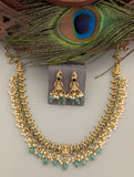 Temple/Antique Goddess laxmi peacock necklace with pearl and natural strawberry beads drop(With Earrings)