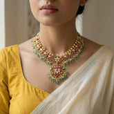Jadau kundan Necklace with pearl drop and natural strawberry beads(No earrings)