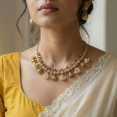 Temple/antique short necklace with pearl drops (With Earrings)