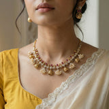 Temple/antique short necklace with pearl drops (With Earrings)