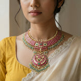 jadau kundan Bridal necklace with pearl drop and natural strawberry beads (No earrings)