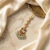 Jadau kundan Tika with pearl drop and natural strawberry beads