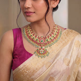 Jadau Kundan Bridal Peacock Necklace with Pearl & Natural Strawberry Beads