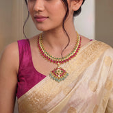 Jadau Kundan Unique Mango Necklace with Pearl & Natural Strawberry Beads