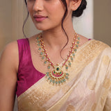 Jadau Kundan Floral Line Necklace with Pearl & Natural Strawberry Beads