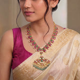 Jadau Kundan Peacock Mango Necklace with Pearl & Natural Strawberry Beads