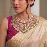 Jadau Kundan Bridal Floral Mango Necklace with RicePearl & Natural Strawberry Beads