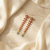 Jadau kundan unique drop earrings with pearl and natural strawberry beads drop
