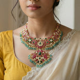 Jadau kundan Peacock necklace with pearl and natural strawberry beads (No earrings)