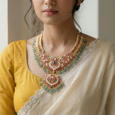 Jadau kundan floral necklace with pearl and strawberry beads (No earrings)