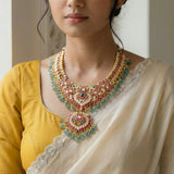 Jadau kundan floral necklace with pearl and strawberry beads (No earrings)