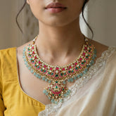 Jadau kundan peacock necklace with pearl and strawberry beads(No Earrings)