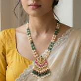 Jadau kundan pearls/Beads mala goddess laxmi pendant with natural strawberry