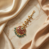Jadau kundan tika with pearl and natural strawberry beads