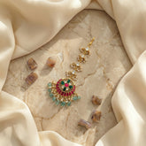Jadau kundan tika with pearl and natural strawberry beads