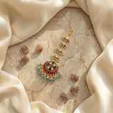 Jadau kundan tika with pearl and natural strawberry beads