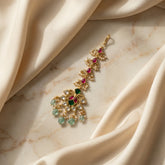 Jadau kundan tika with pearl and natural strawberry beads drop