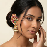 Jadau kundan floral full earcuff jhumkas with pearl and natural strawberry beads