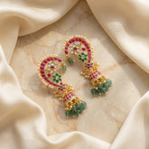 Jadau kundan floral full earcuff jhumkas with pearl and natural strawberry beads