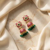 Jadau kundan Jhumkas with pearl and natural strawberry beads drop