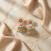 Jadau kundan jhumkas with pearl and natural strawberry beads