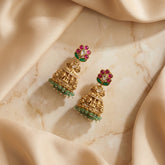 Jadau kundan+Antique goddess laxmi jhumkas with pearl and onyx beads drop