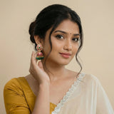 Jadau kundan Jhumkas with pearl and natural strawberry beads drop