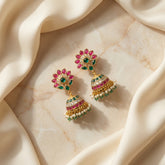 Jadau kundan Jhumkas with pearl and natural strawberry beads