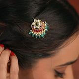 Jadau kundan chand floral hair accessories with pearl and natural strawberry beads